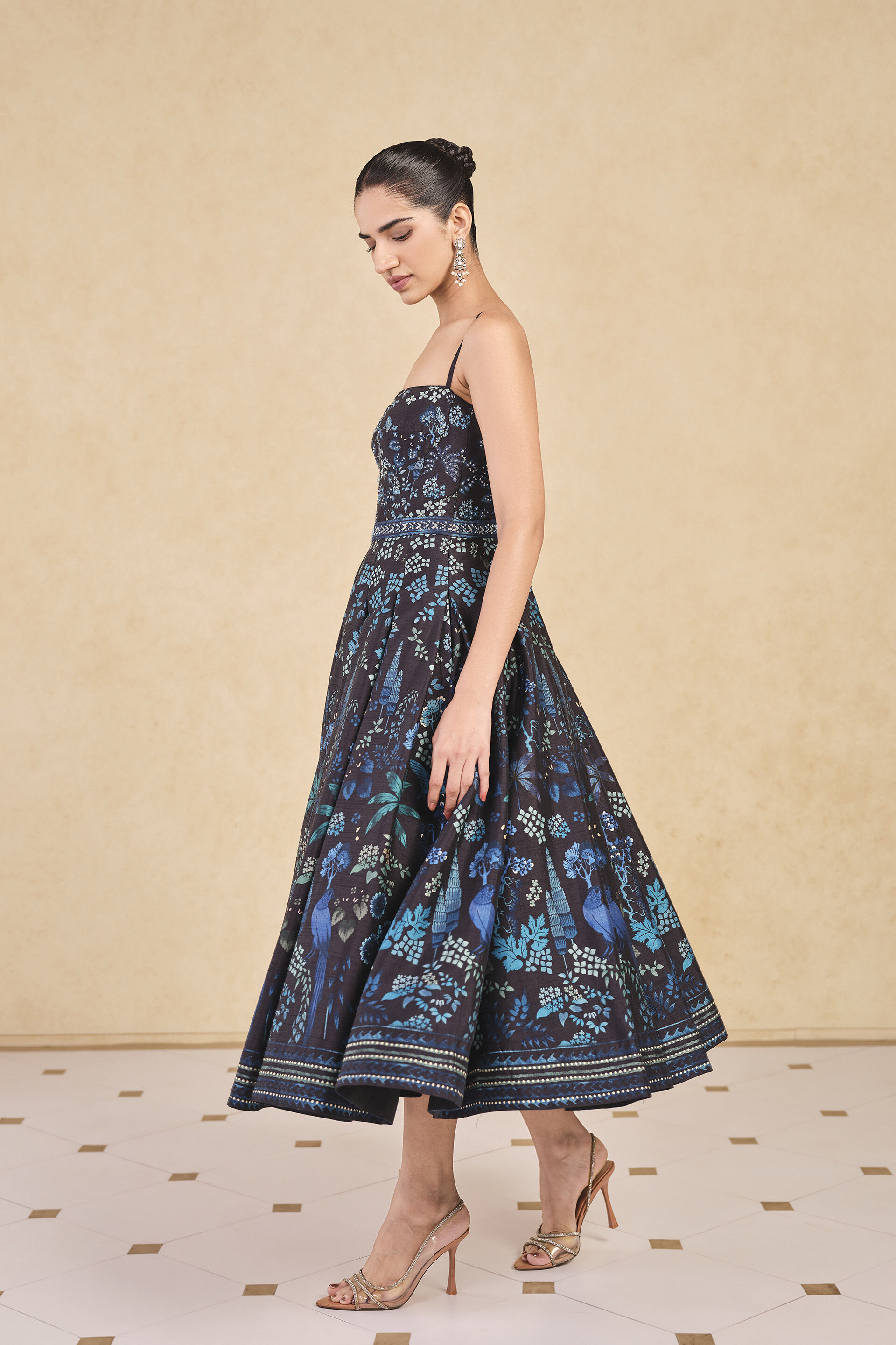 Avis Printed Silk 50s Dress - Black, Black, image 3